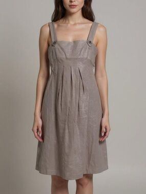 SINEQUANONE French Taupe Midi Dress Empire Waist Sz T42 US M L